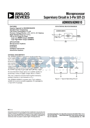 ADM809 datasheet - Microprocessor Supervisory Circuit in 3-Pin SOT-23