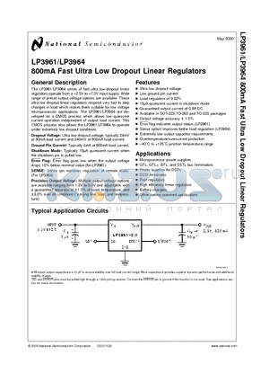 LP3964ESX-ADJ datasheet - 800mA Fast Ultra Low Dropout Linear Regulators