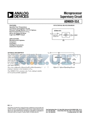 ADM809-5SART-REEL datasheet - Microprocessor Supervisory Circuit