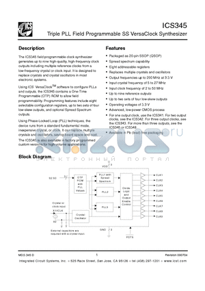 ICS345RIP datasheet - Triple PLL Field Programmable SS VersaClock Synthesizer
