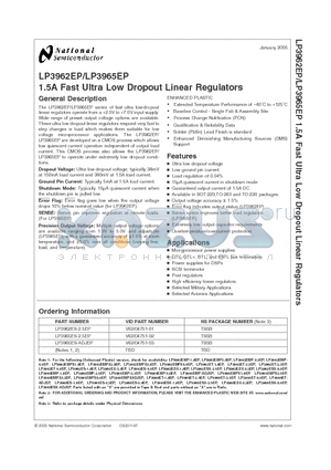 LP3965EP datasheet - 1.5A Fast Ultra Low Dropout Linear Regulators