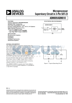 ADM809TART datasheet - Microprocessor Supervisory Circuit in 3-Pin SOT-23