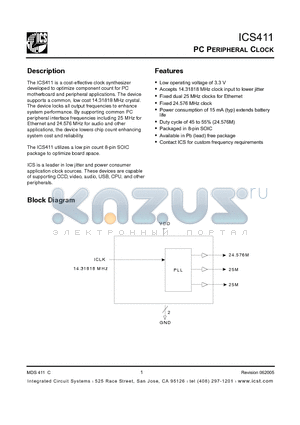 ICS411M datasheet - PC PERIPHERAL CLOCK