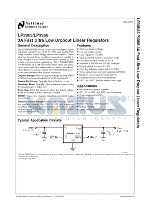LP3966ET-5.0 datasheet - 3A Fast Ultra Low Dropout Linear Regulators