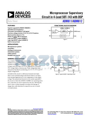 ADM811SART-REEL datasheet - Microprocessors Supervisory Circuit in 4-Lead SOT-143