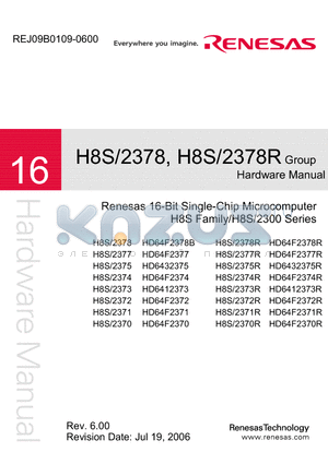 H8S2371R datasheet - Renesas 16-Bit Single-Chip Microcomputer H8S Family/H8S/2300 Series