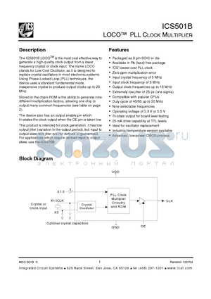 ICS501-DPK datasheet - LOCO PLL CLOCK MULTIPLIER