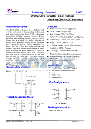 LP3982-30J5F datasheet - 300mA,Ultra-low noise, Small Package Ultra-Fast CMOS LDO Regulator