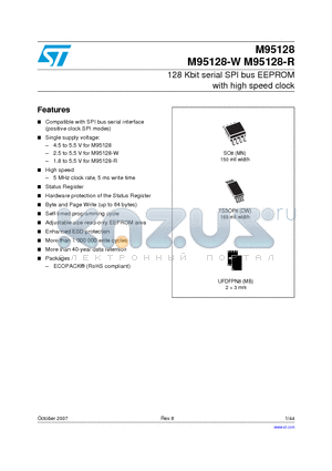 M95128-DW3G/P datasheet - 128 Kbit serial SPI bus EEPROM with high speed clock