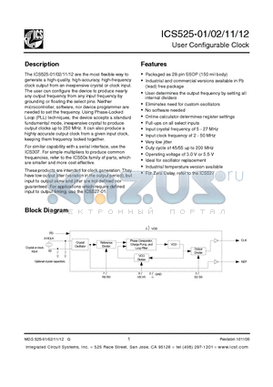 ICS525-01RILF datasheet - User Configurable Clock