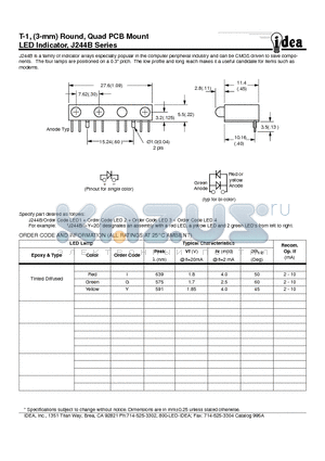 J244B datasheet - T-1, (3-mm) Round, Quad PCB Mount LED Indicator