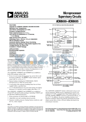 ADM8693 datasheet - Microprocessor Supervisory Circuits