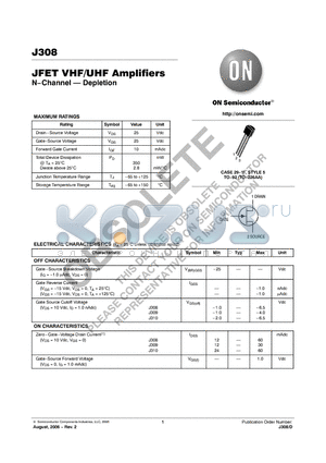 J308 datasheet - JFET VHF/UHF Amplifiers