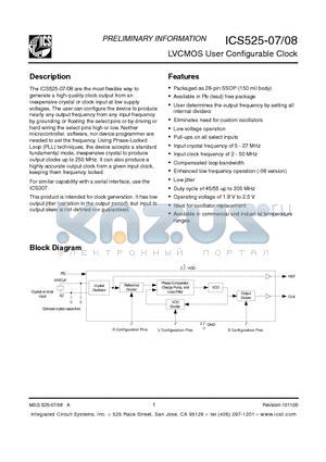 ICS525RI-07LFT datasheet - LVCMOS User Configurable Clock