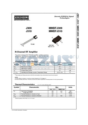 J310 datasheet - N-Channel RF Amplifier