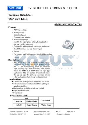 67-21SUGC-S400-A4-TR8 datasheet - TOP View LEDs