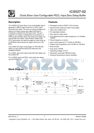 ICS527-02 datasheet - Clock Slicer User Configurable PECL Input Zero Delay Buffer