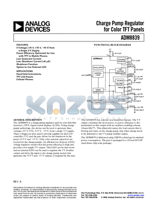 ADM8839 datasheet - Charge Pump Regulator for Color TFT Panels