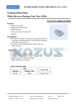 67-21UWCS400-XXTR10 datasheet - White Reverse Package Top View LEDs