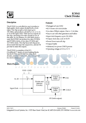 ICS542M datasheet - Clock Divider