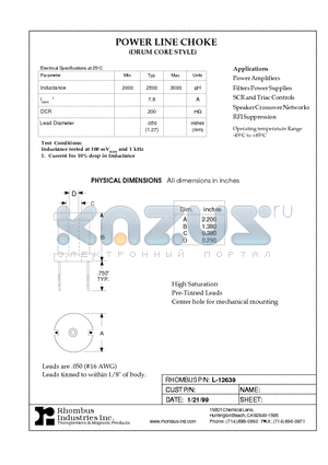 L-12639 datasheet - POWER LINE CHOKE