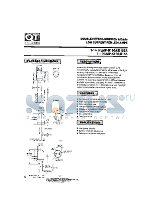 HLMP-D150A datasheet - DOUBLE HETEROJUNCTION AIGAAS LOW CURRENT RED LED LAMPS