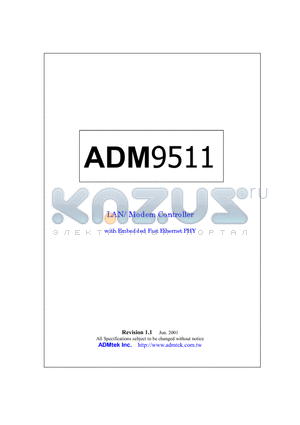 ADM9511 datasheet - LAN/Modem Controller with Embedded Fast Ethernet PHY