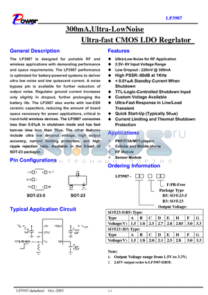 LP3987-1.5B3A datasheet - 300mA,Ultra-LowNoise Ultra-fast CMOS LDO Regrlator