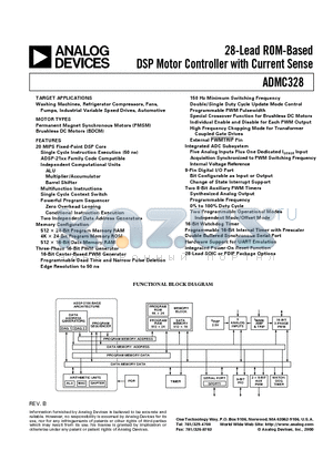 ADMC328 datasheet - 28-Lead ROM-Based DSP Motor Controller with Current Sense