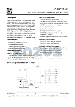 ICS552AR-01LF datasheet - Oscillator, Multiplier, and Buffer with 8 Outputs