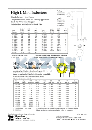 L-13300 datasheet - High L Mini Inductors