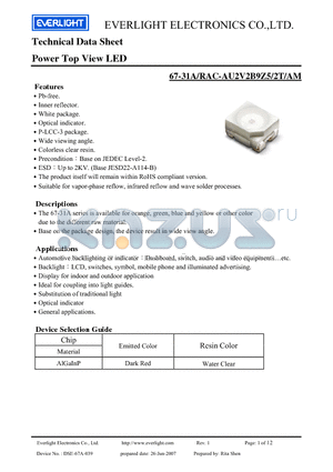 67-31A-RAC-AU2V2B9Z5-2T datasheet - Power Top View LED