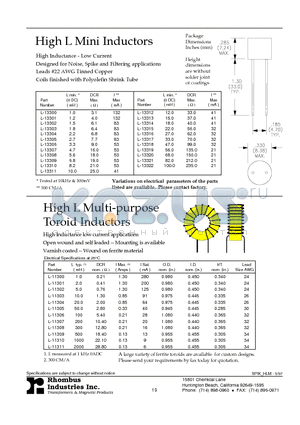 L-13302 datasheet - High L Mini Inductors