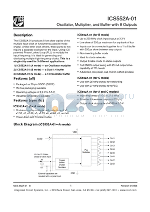 ICS552ARI01 datasheet - Oscillator, Multiplier, and Buffer with 8 Outputs