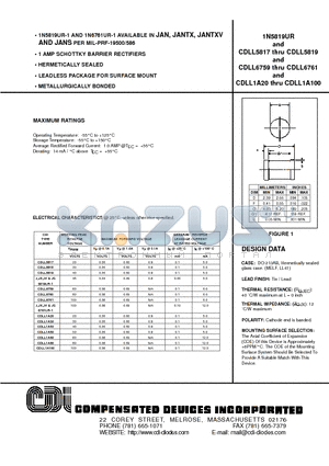 J5819UR-1 datasheet - 1 AMP SCHOTTKY BARRIER RECTIFIERS