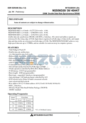 M2S56D20AKT datasheet - 256M Double Data Rate Synchronous DRAM