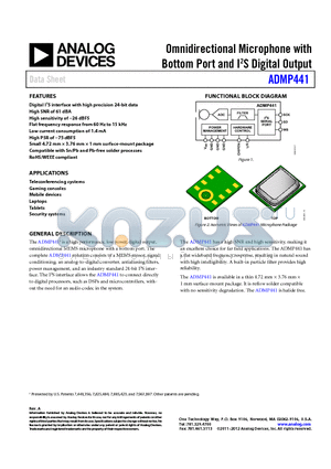 ADMP441ACEZ-RL datasheet - Omnidirectional Microphone