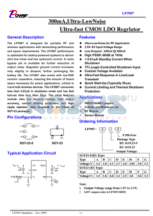 LP3987-2.7B3E datasheet - 300mA,Ultra-LowNoise Ultra-fast CMOS LDO Regrlator