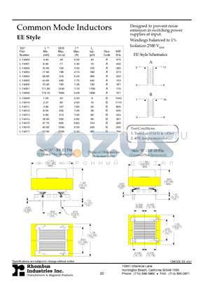 L-14002 datasheet - Common Mode Inductors