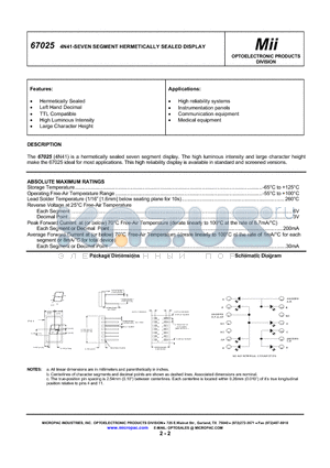 67025-101 datasheet - 4N41-SEVEN SEGMENT HERMETICALLY SEALED DISPLAY