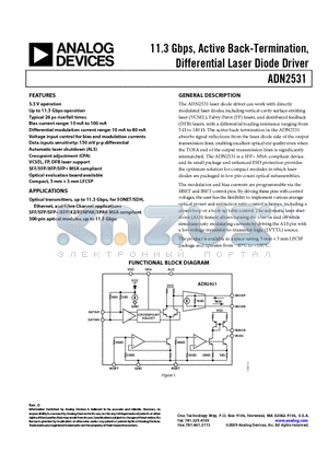 ADN2531ACPZ-WP datasheet - 11.3 Gbps, Active Back-Termination, Differential Laser Diode Driver