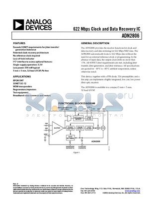 ADN2806 datasheet - 622 Mbps Clock and Data Recovery IC