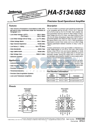 HA-5134883 datasheet - Precision Quad Operational Amplifier