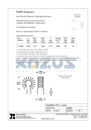 L-14436 datasheet - SMPS Inductor