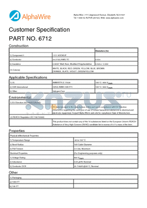 6712 datasheet - 0.0095 Wall, Nom. Modified Polyphenilether