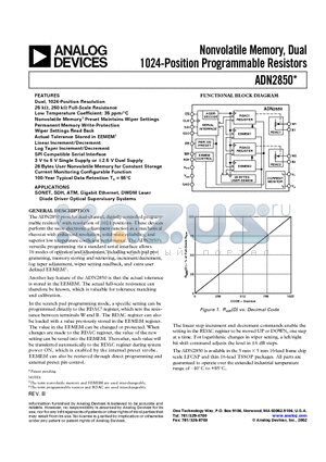 ADN2850BCP25-RL7 datasheet - Nonvolatile Memory, Dual 1024 Position Programmable Resistors