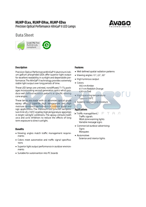 HLMP-ED16-S0000 datasheet - Precision Optical Performance AlInGaP II LED Lamps