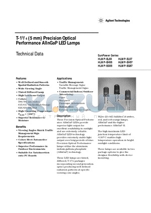 HLMP-ED55-GGK00 datasheet - T-1 3/4 (5 mm) Precision Optical Performance AlInGaP LED Lamps