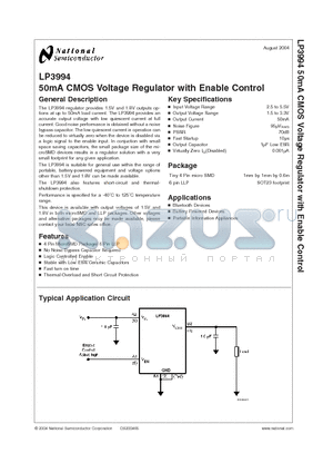 LP3994TL-1.8NOPB datasheet - 50mA CMOS Voltage Regulator with Enable Control