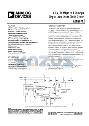 ADN2871 datasheet - 3.3 V, 50 Mbps to 4.25 Gbps Single-Loop Laser Diode Driver